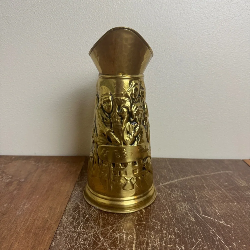 Vintage Brass Metal Embossed‎ Pub Scene Pitcher Made in England